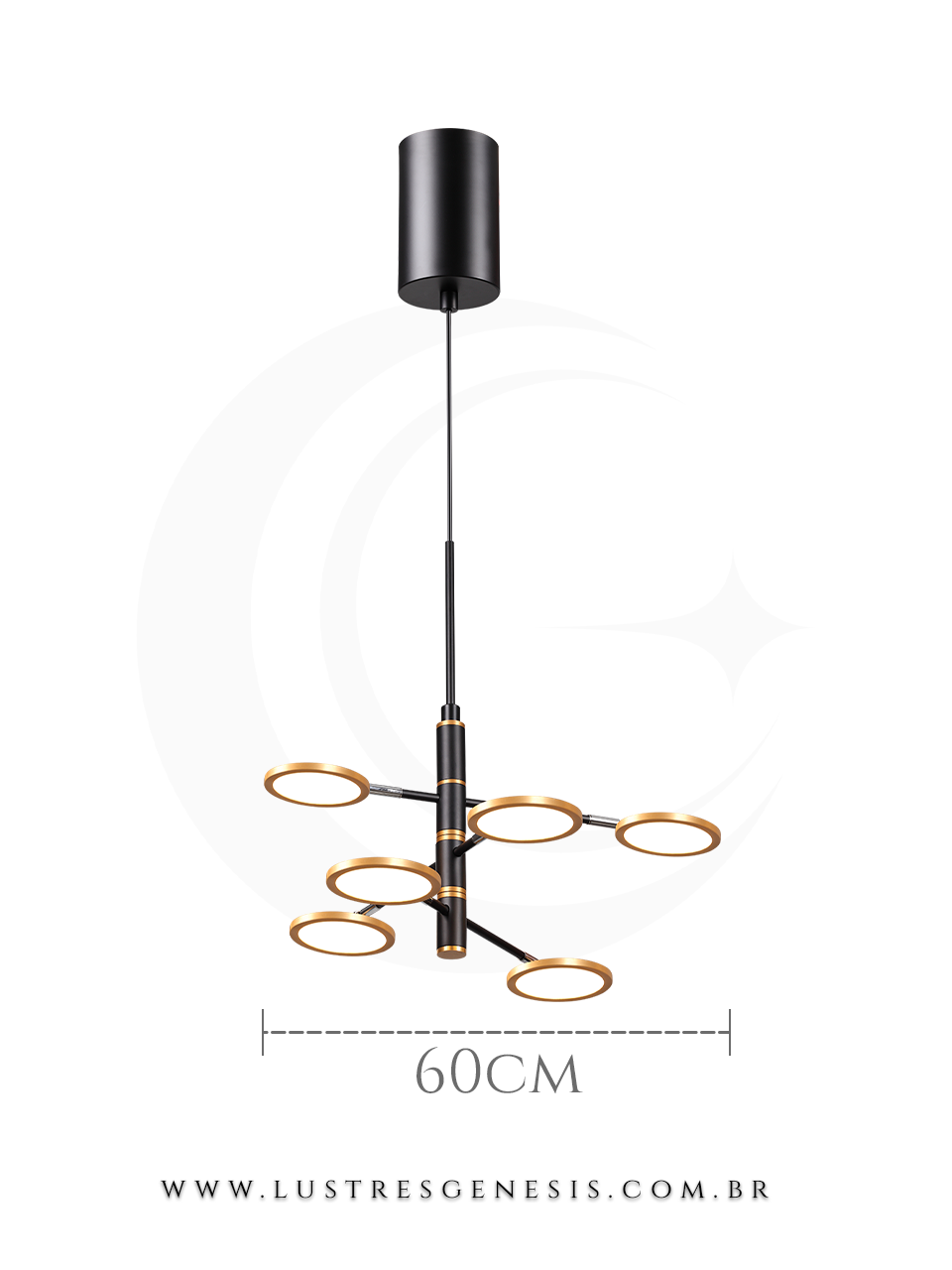 Lustre moderno de LED dourado modelo Puppet, ideal para casas com pé direito duplo ou alto, com 90 cm de largura, pendente e sofisticado da marca Sindora.